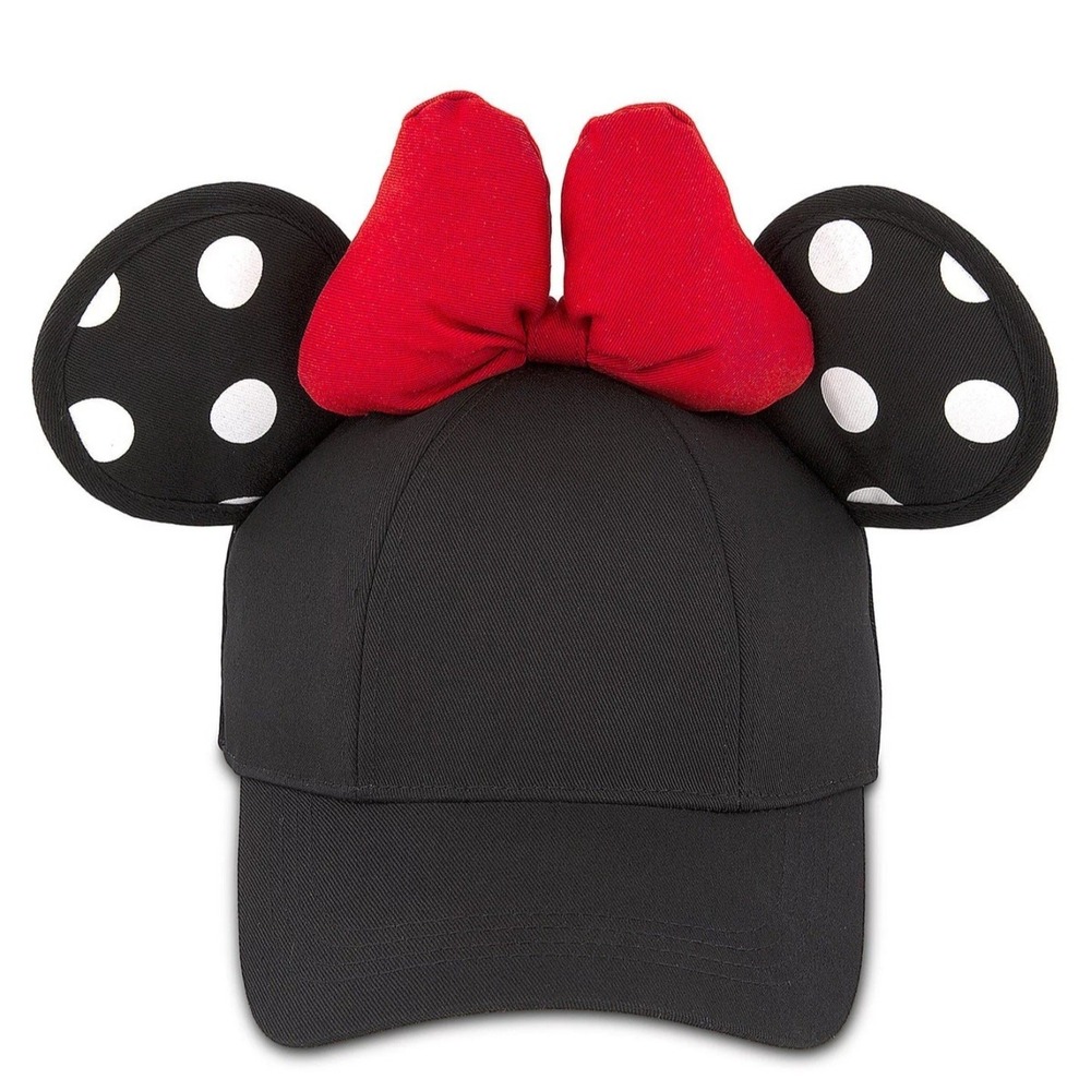 Disney Parks Minnie Mouse Baseball Cap Womens OSFM Black Red Ears Bow Snapback